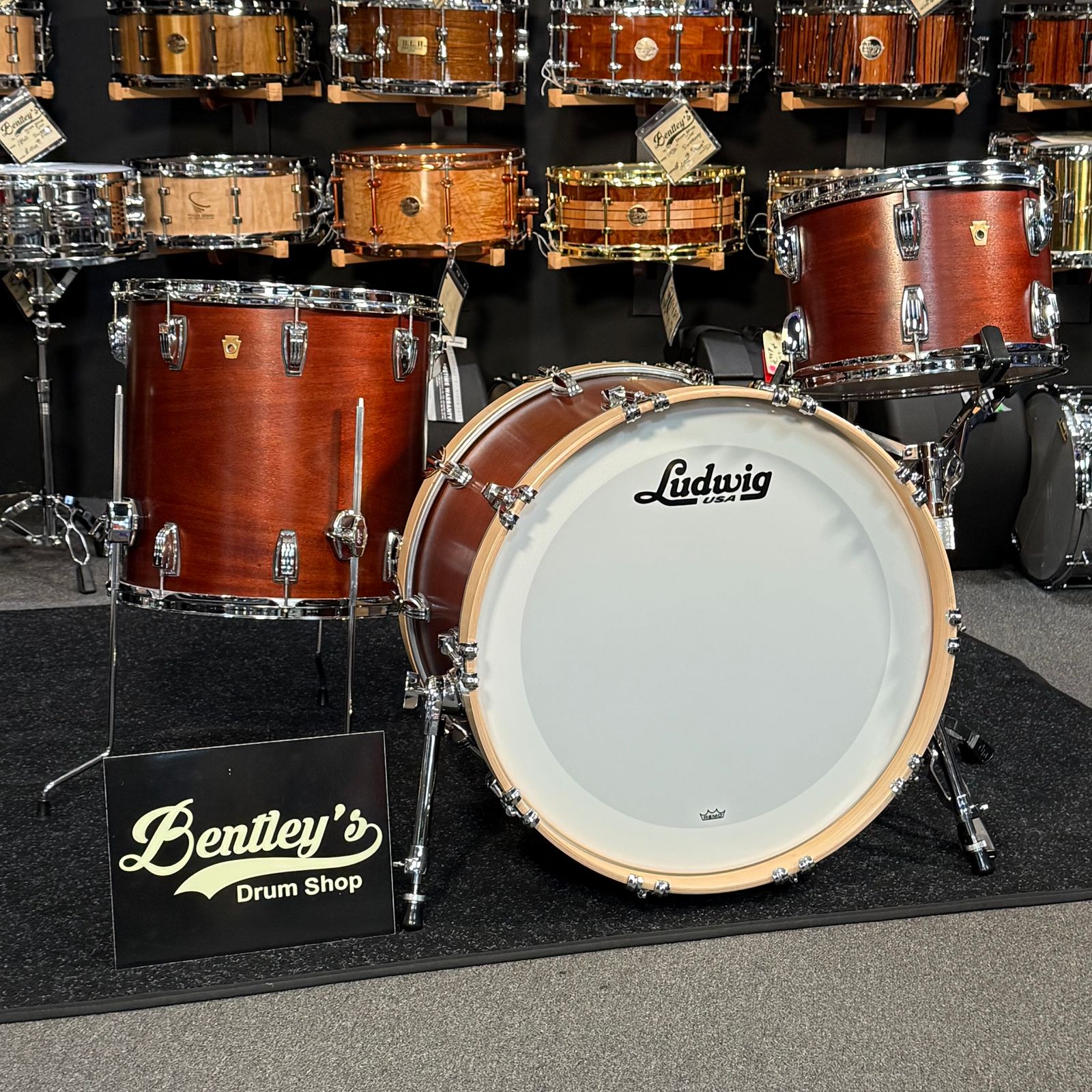 Ludwig Legacy Mahogany 3-Piece FAB 13/16/22 Drum Kit Set in Vintage Mahogany with Satin Natural Hoops
